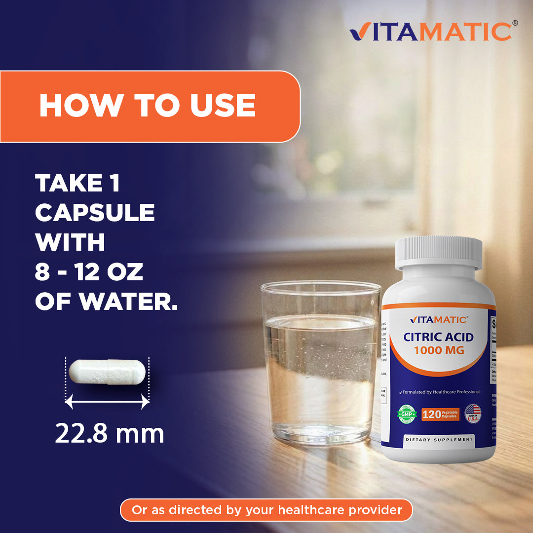 Citric Acid 1000 mg, 120 Vegetable Capsules