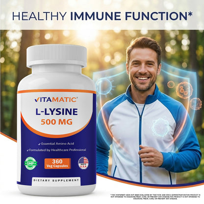 L-Lysine 500 mg, 360 Vegetarian Capsules – Essential Amino Acid Supplement