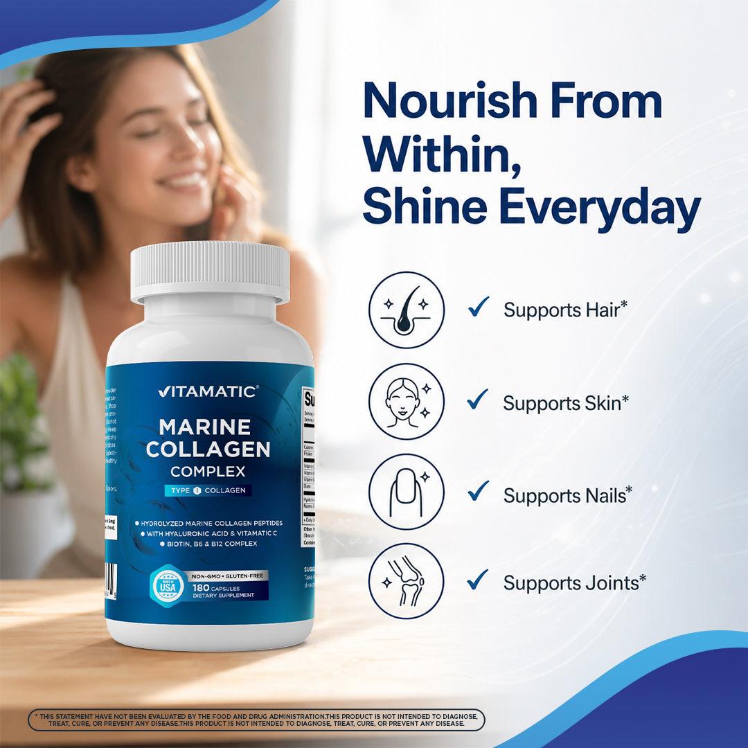 Marine Collagen Complex Type I – 2000 mg per Serving with Hyaluronic Acid, Vitamin C, Biotin, B6 & B12 – 180 Capsules