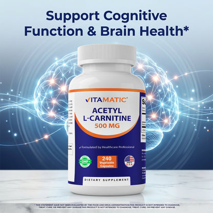 Acetyl L-Carnitine 500mg, 240 Vegetarian Capsules