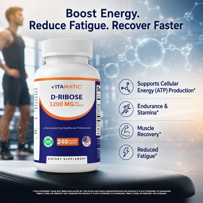 D-Ribose 3200 mg per Serving – 240 Vegetarian Capsules