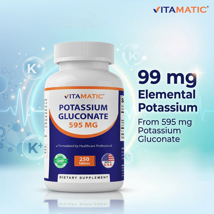 Potassium Gluconate 595 mg – 250 Tablets – Non-GMO, Made in USA