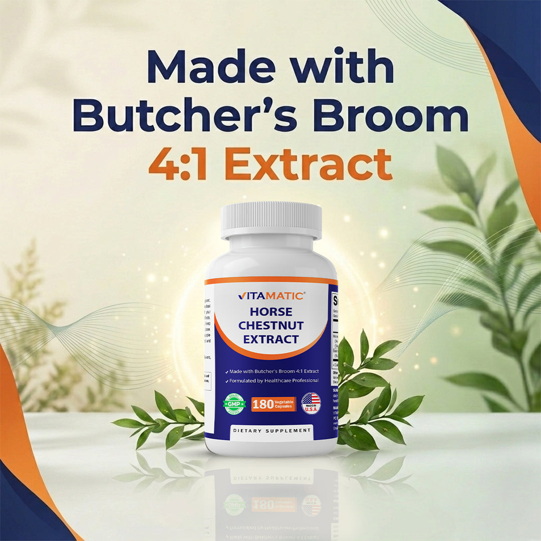 Horse Chestnut Extract 700 mg (Standardized 20% Aescin) with Butcher’s Broom 4:1 Extract 300 mg 180 Capsules