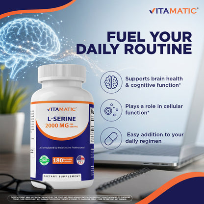 L-Serine 2000 mg per Serving, 180 Vegetarian Capsules - Made in USA