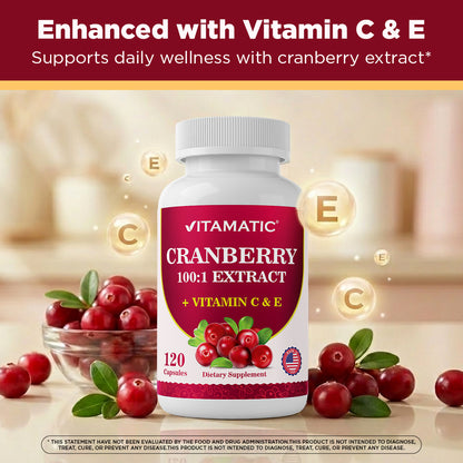 Cranberry 500 mg 100:1 Extract (2 Capsules) with Vitamin C & E – 120 Veg Capsules