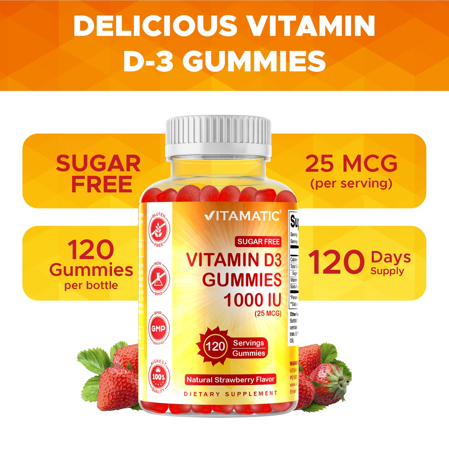 Sugar Free Vitamin D3 1000 IU - 120 Gummies