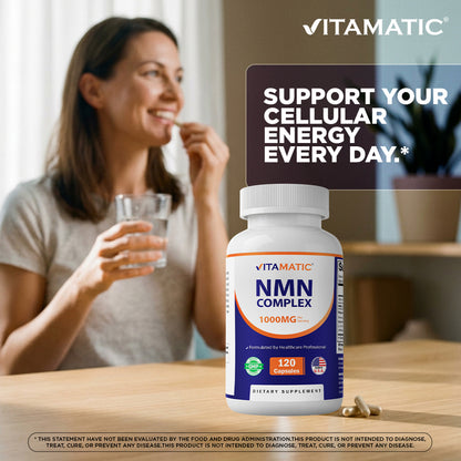NMN Complex 1000 mg Per Serving – Made with Resveratrol, CoQ10, TMG – 120 Vegetable Capsules