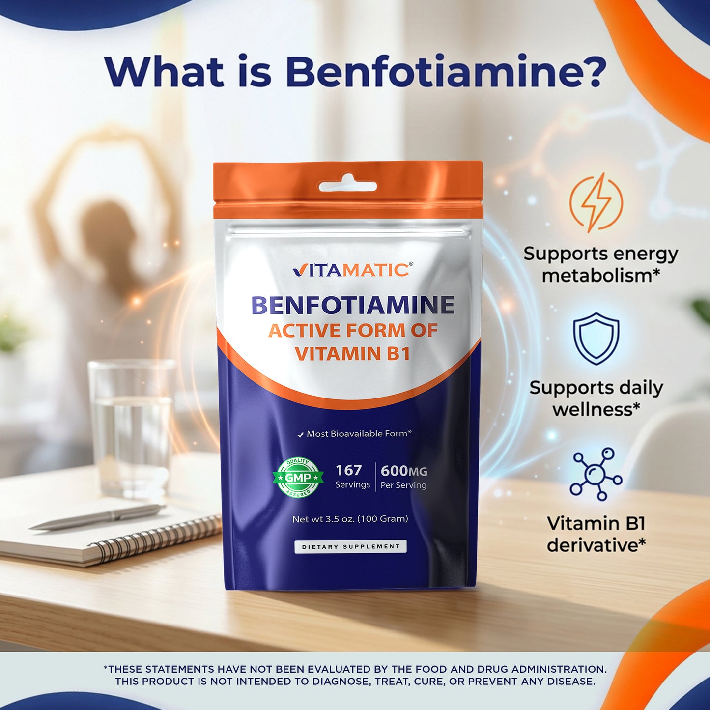 Benfotiamine Pure Powder 600 mg per Serving - 100 Grams