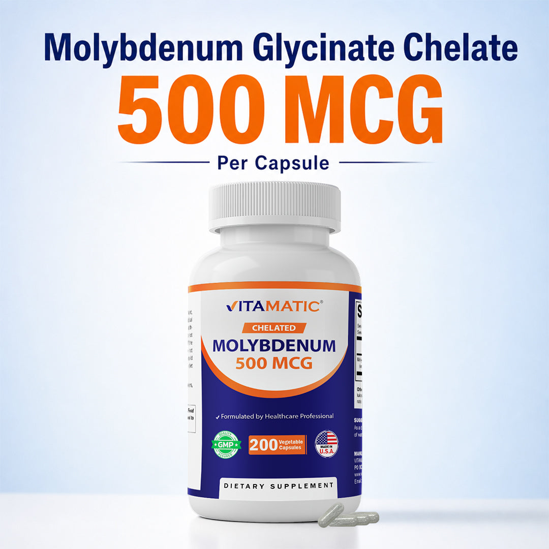 Chelated Molybdenum 500 mcg (as Molybdenum Glycinate Chelate) – 200 Vegetable Capsules