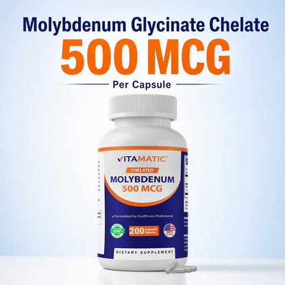 Chelated Molybdenum 500 mcg (as Molybdenum Glycinate Chelate) – 200 Vegetable Capsules
