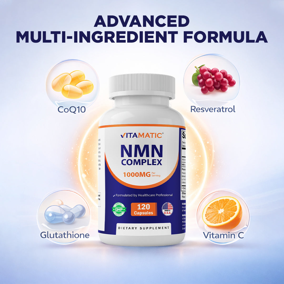 NMN Complex 1000 mg Per Serving – Made with Resveratrol, CoQ10, TMG – 120 Vegetable Capsules