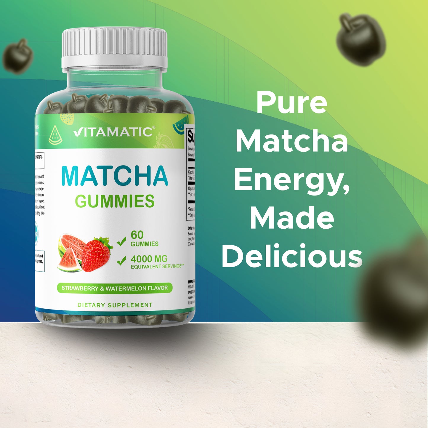 Matcha Gummies 60 Count | Strawberry & Watermelon Flavor - Non-GMO