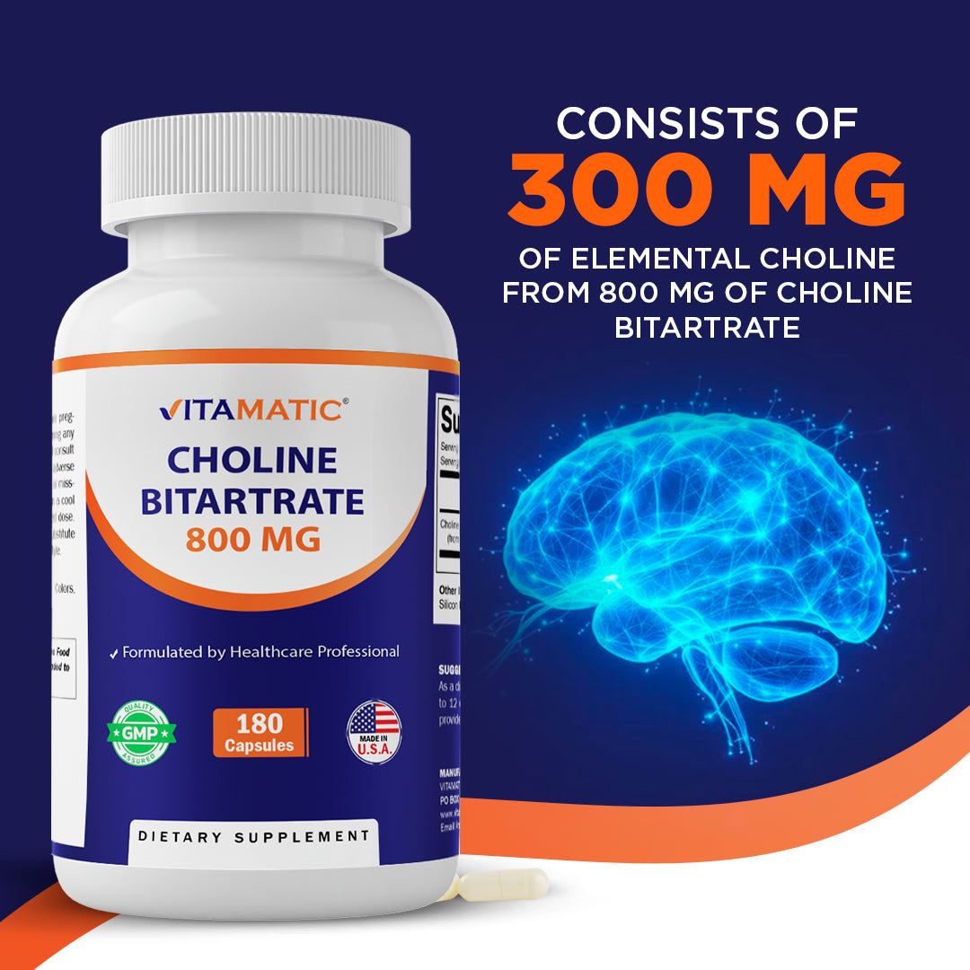 Choline Bitartrate 800 mg – 180 Vegetable Capsules