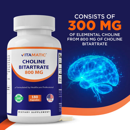Choline Bitartrate 800 mg – 180 Vegetable Capsules