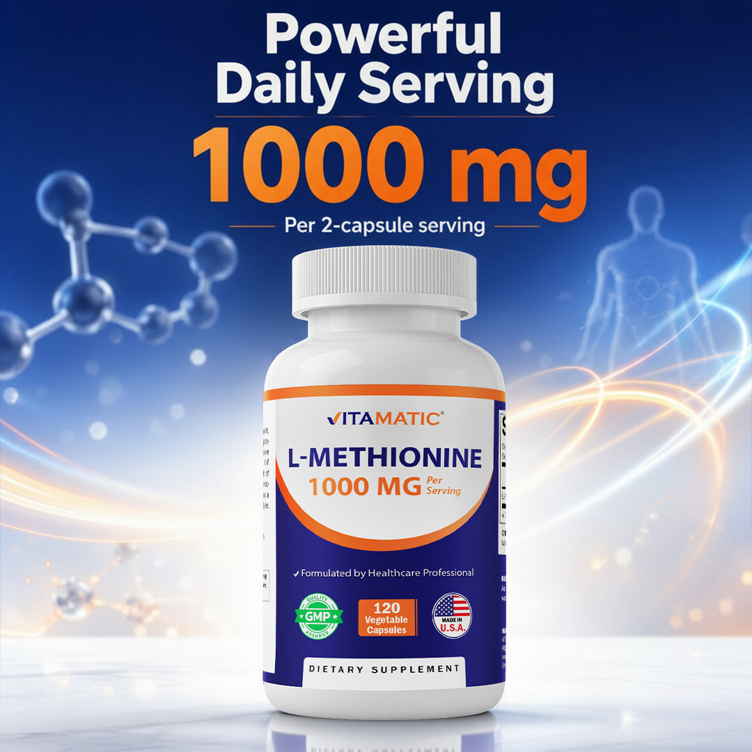 Vitamatic L-Methionine 1000 mg per Serving, 120 Vegetarian Capsules