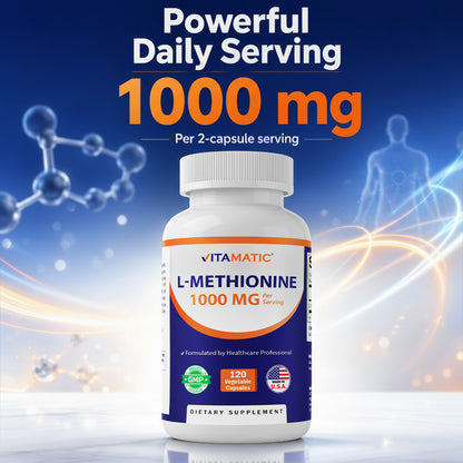 Vitamatic L-Methionine 1000 mg per Serving, 120 Vegetarian Capsules