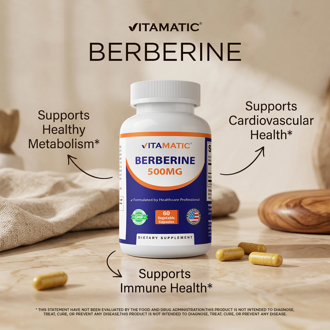 Vitamatic Berberine 500mg Supplement, 60 Veg Capsules