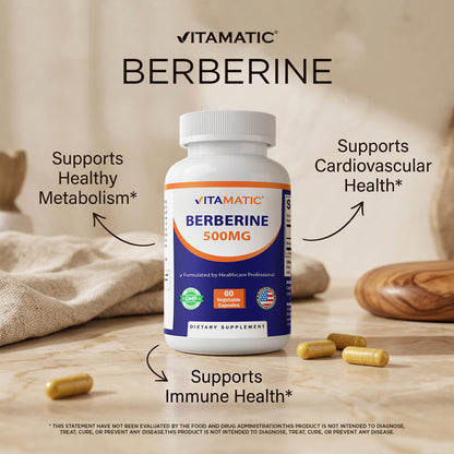 Vitamatic Berberine 500mg Supplement, 60 Veg Capsules