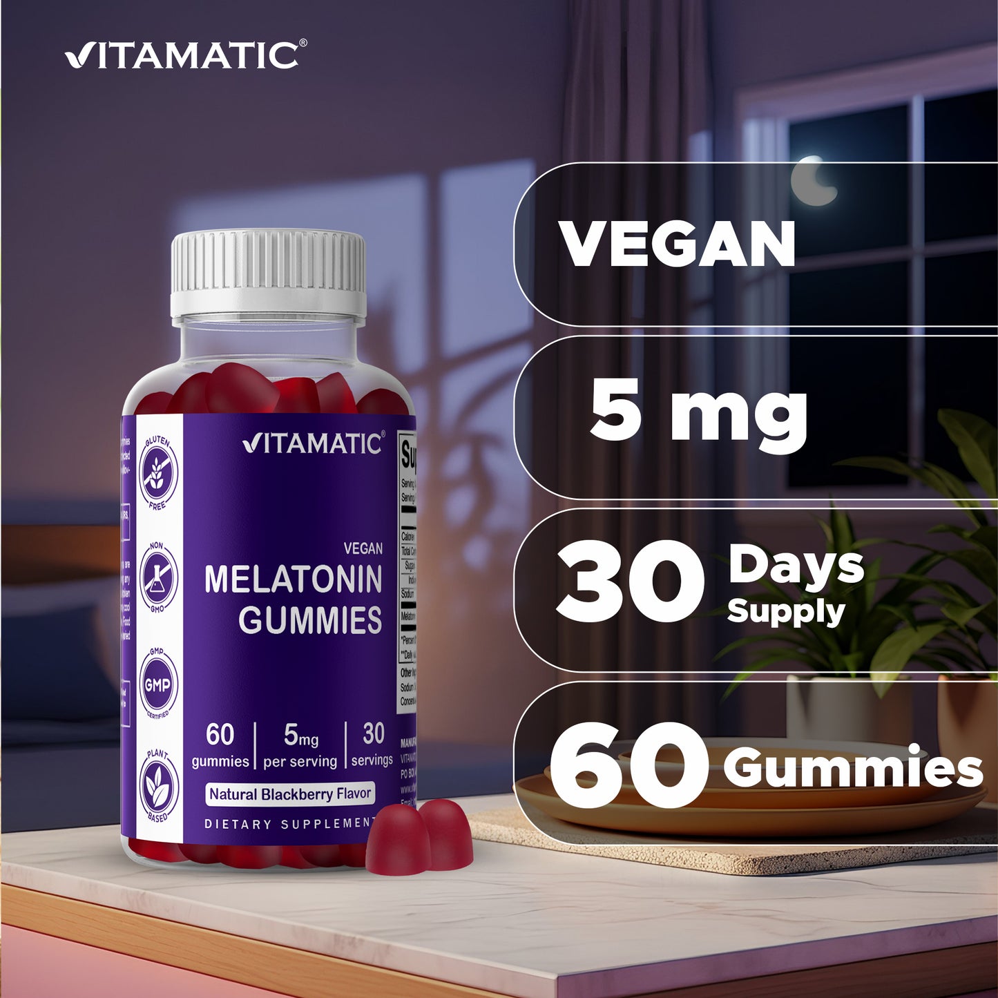 Melatonin 5 mg 60 Vegan Gummies