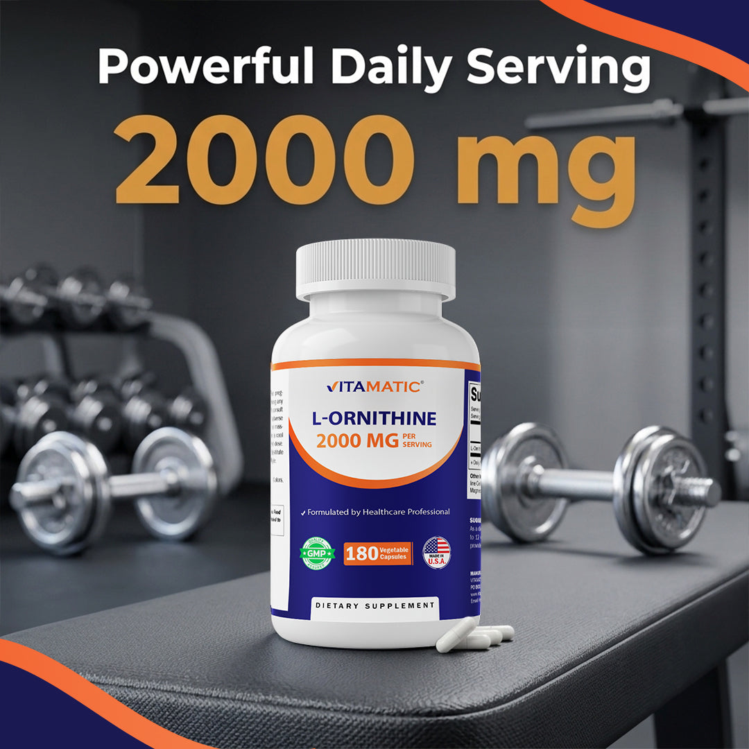 L-Ornithine 2000 mg Per Serving – 180 Vegetable Capsules – Amino Acid Supplement