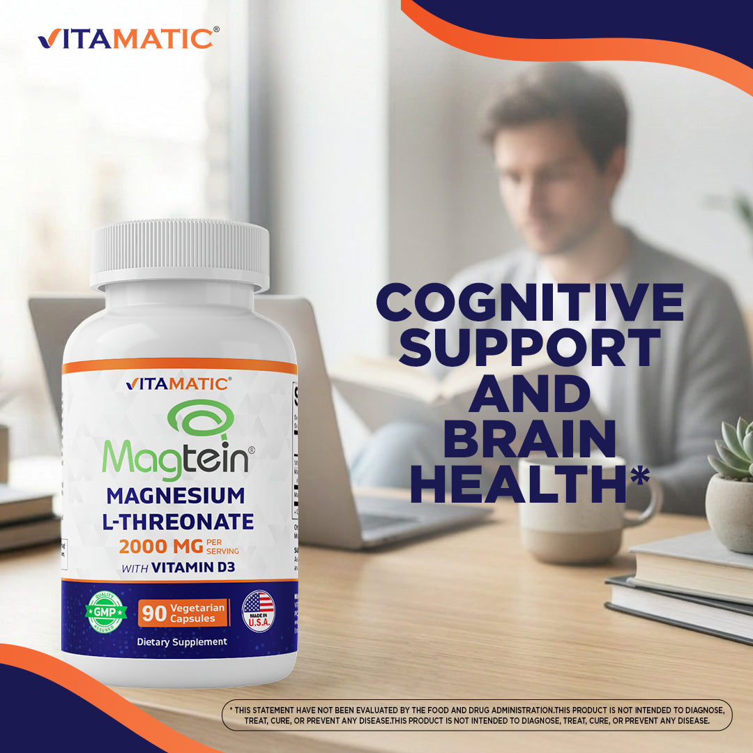Magtein Magnesium L-Threonate 2000 mg with D3 – 90 Vegetarian Capsules