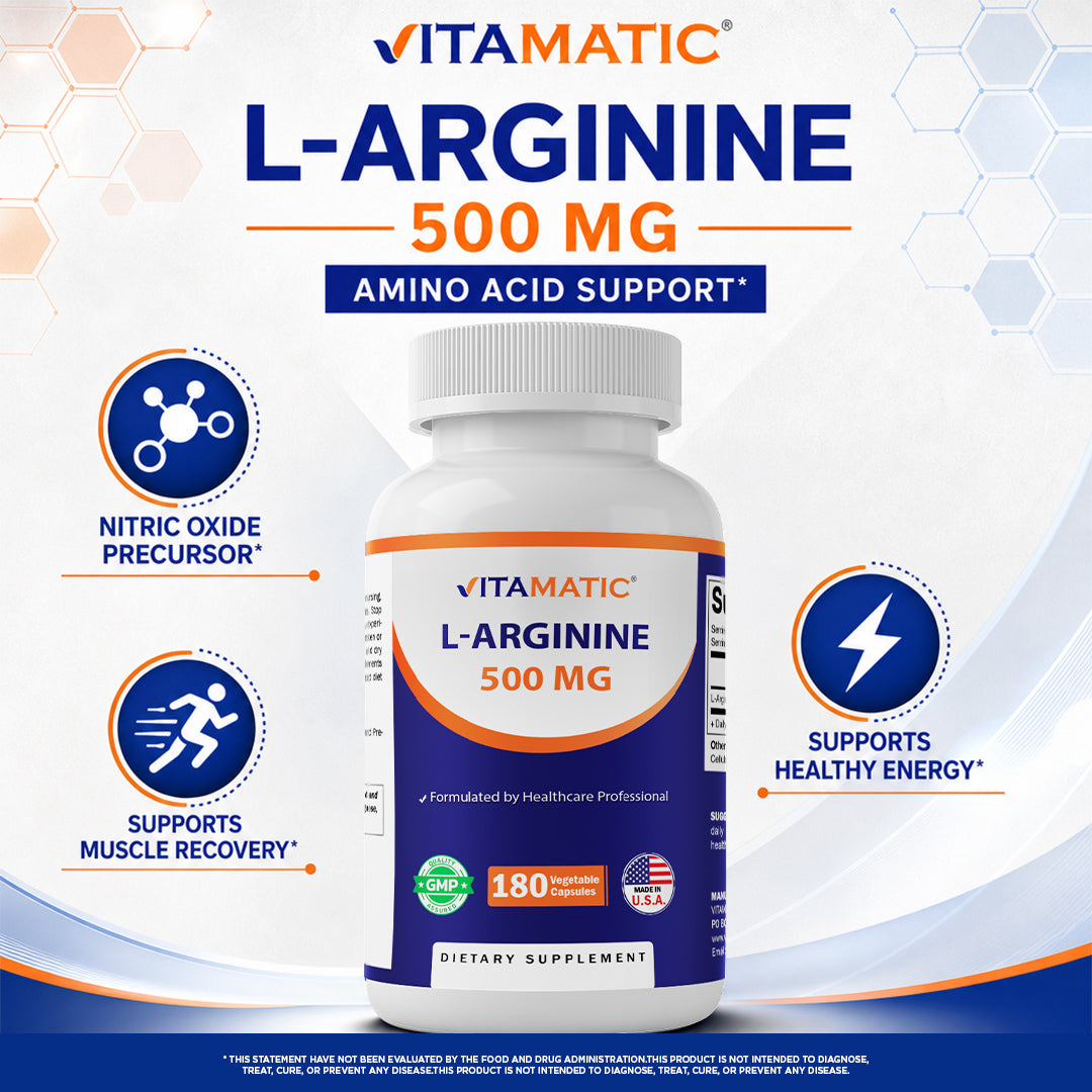 L-Arginine 500mg, 180 Vegetarian Capsules