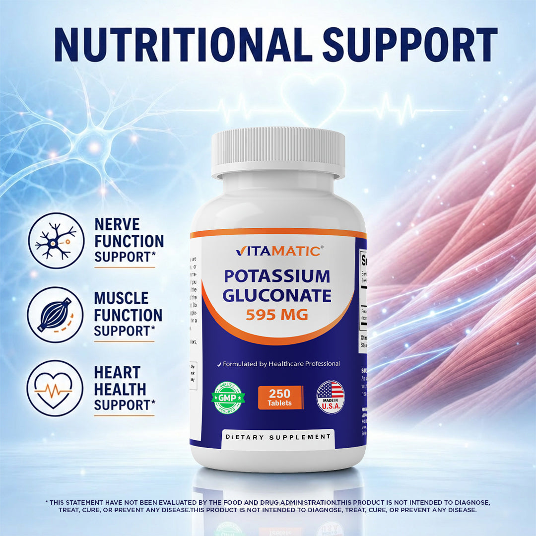Potassium Gluconate 595 mg – 250 Tablets – Non-GMO, Made in USA