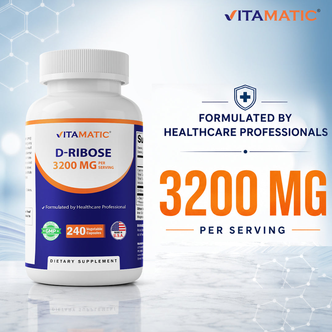 D-Ribose 3200 mg per Serving – 240 Vegetarian Capsules