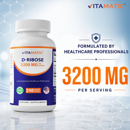 D-Ribose 3200 mg per Serving – 240 Vegetarian Capsules