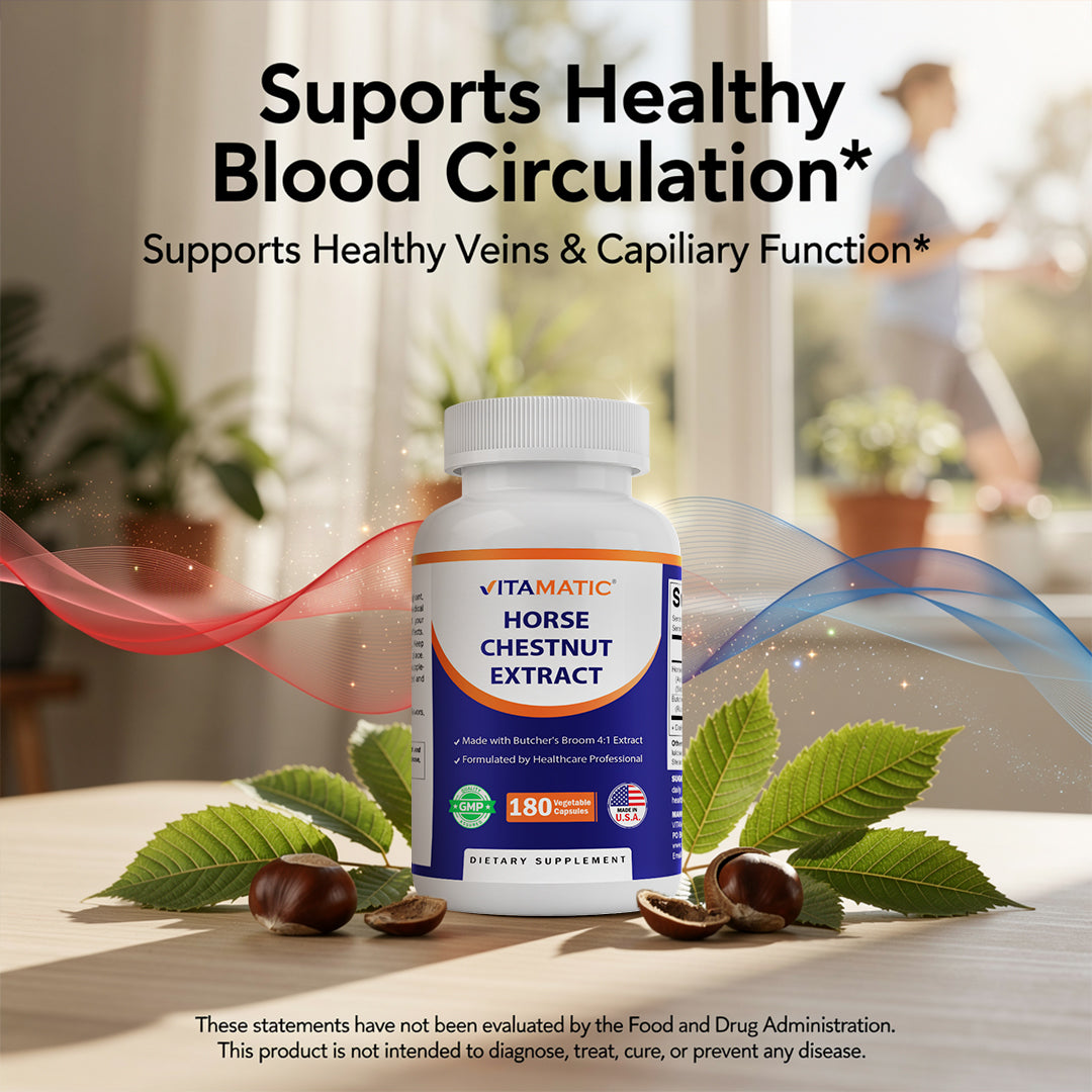 Horse Chestnut Extract 700 mg (Standardized 20% Aescin) with Butcher’s Broom 4:1 Extract 300 mg 180 Capsules