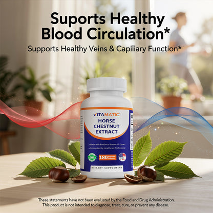 Horse Chestnut Extract 700 mg (Standardized 20% Aescin) with Butcher’s Broom 4:1 Extract 300 mg 180 Capsules