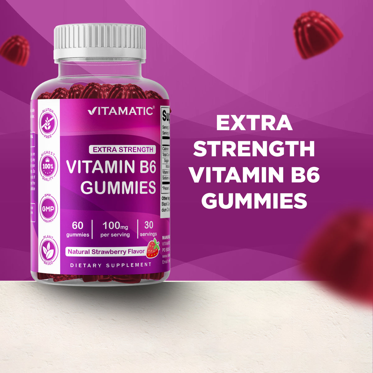Vitamatic Vitamin B6 100mg Strawberry Gummies, 60 Count