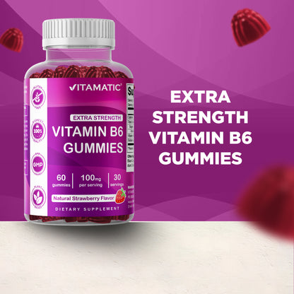 Vitamatic Vitamin B6 100mg Strawberry Gummies, 60 Count