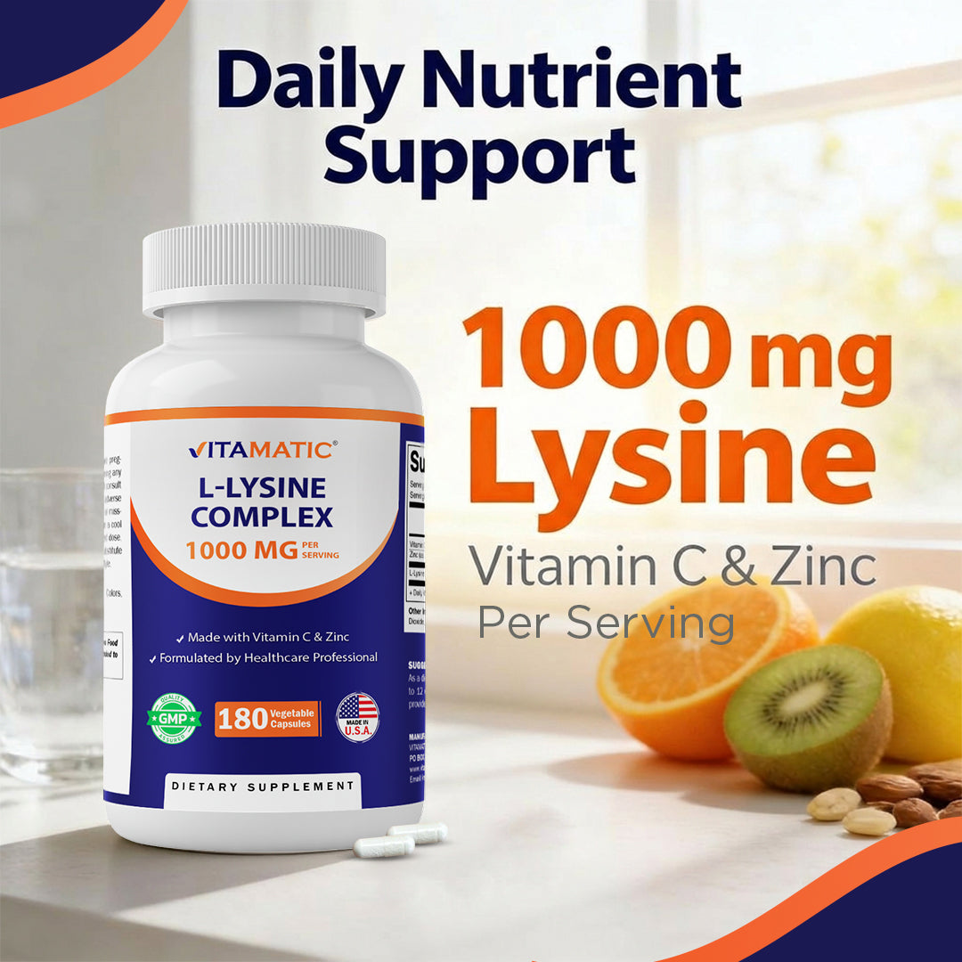 L-Lysine Complex 1000 mg with Vitamin C  & Zinc – 180 Vegetable Capsules