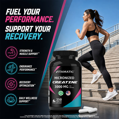 Micronized Creatine Monohydrate 3000 mg Per Serving – 250 Capsules