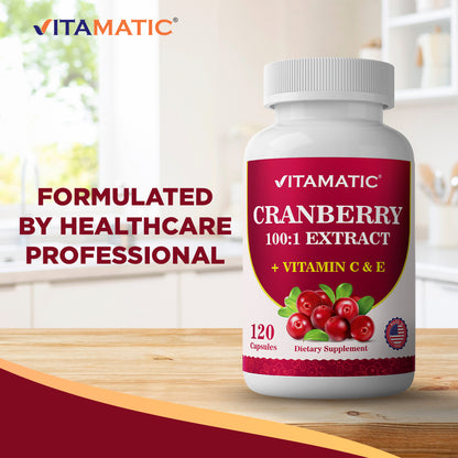 Cranberry 500 mg 100:1 Extract (2 Capsules) with Vitamin C & E – 120 Veg Capsules