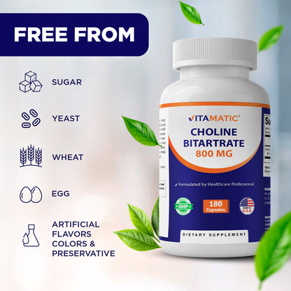 Choline Bitartrate 800 mg – 180 Vegetable Capsules