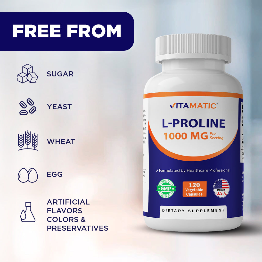 L-Proline 1000 MG Per Serving – 120 Vegetarian Capsules