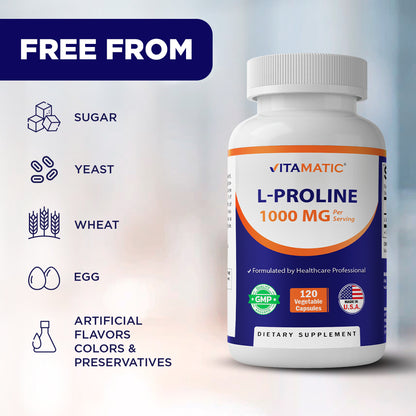 L-Proline 1000 MG Per Serving – 120 Vegetarian Capsules