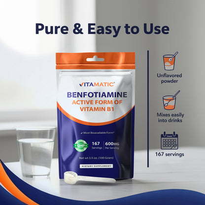 Benfotiamine Pure Powder 600 mg per Serving - 100 Grams