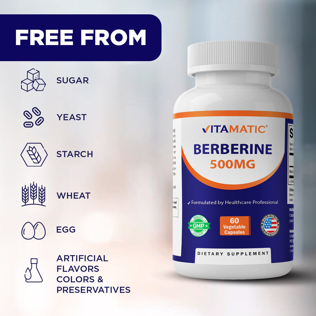 Vitamatic Berberine 500mg Supplement, 60 Veg Capsules