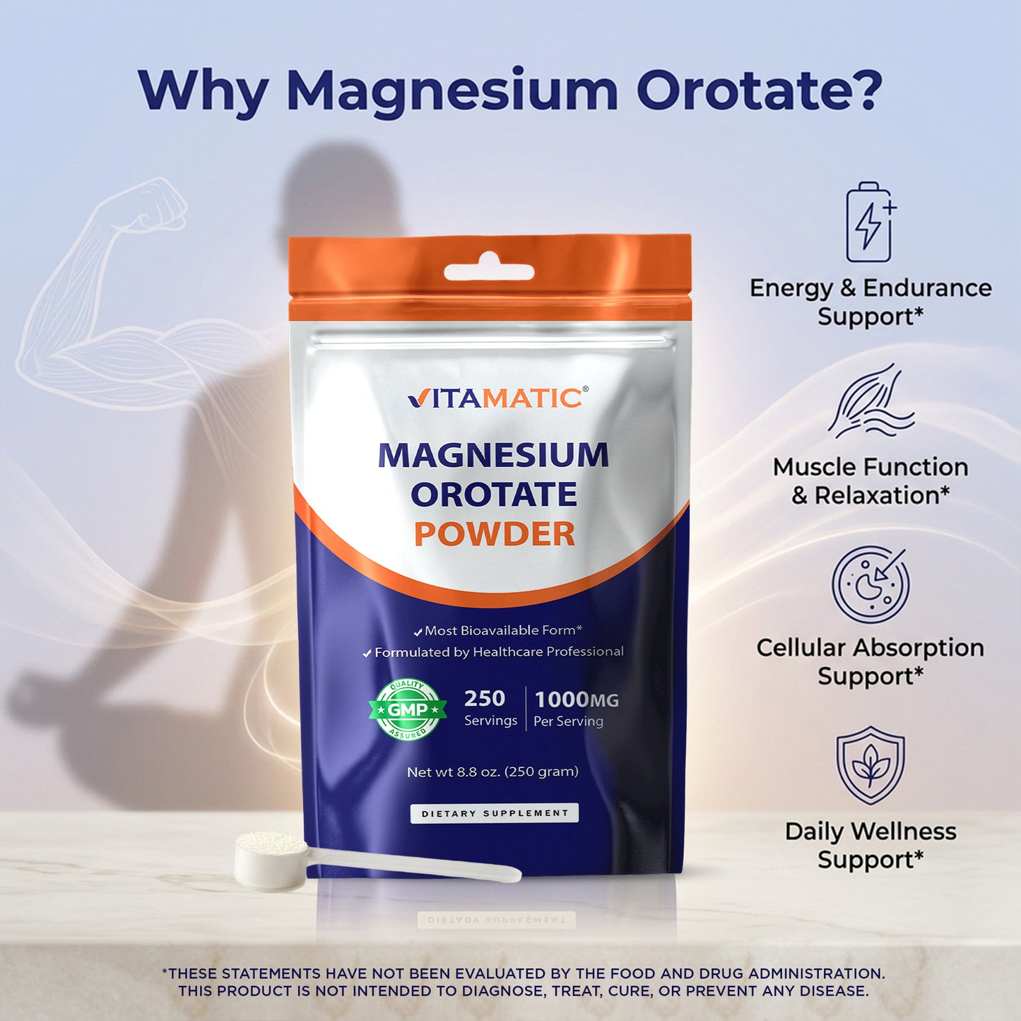 Magnesium Orotate 1000 mg per Serving 250 Grams - 250 Servings