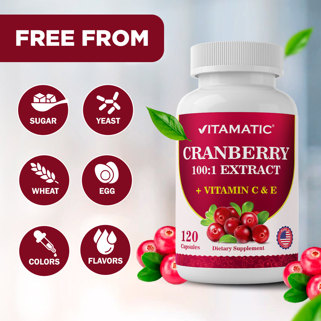 Cranberry 500 mg 100:1 Extract (2 Capsules) with Vitamin C & E – 120 Veg Capsules