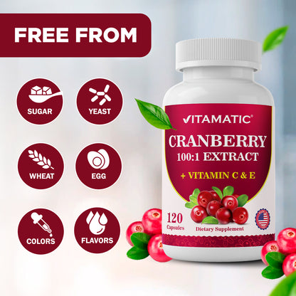 Cranberry 500 mg 100:1 Extract (2 Capsules) with Vitamin C & E – 120 Veg Capsules