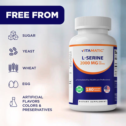 L-Serine 2000 mg per Serving, 180 Vegetarian Capsules - Made in USA