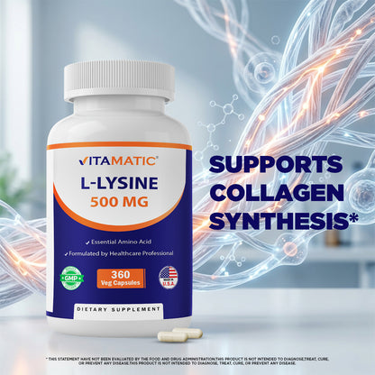 L-Lysine 500 mg, 360 Vegetarian Capsules – Essential Amino Acid Supplement