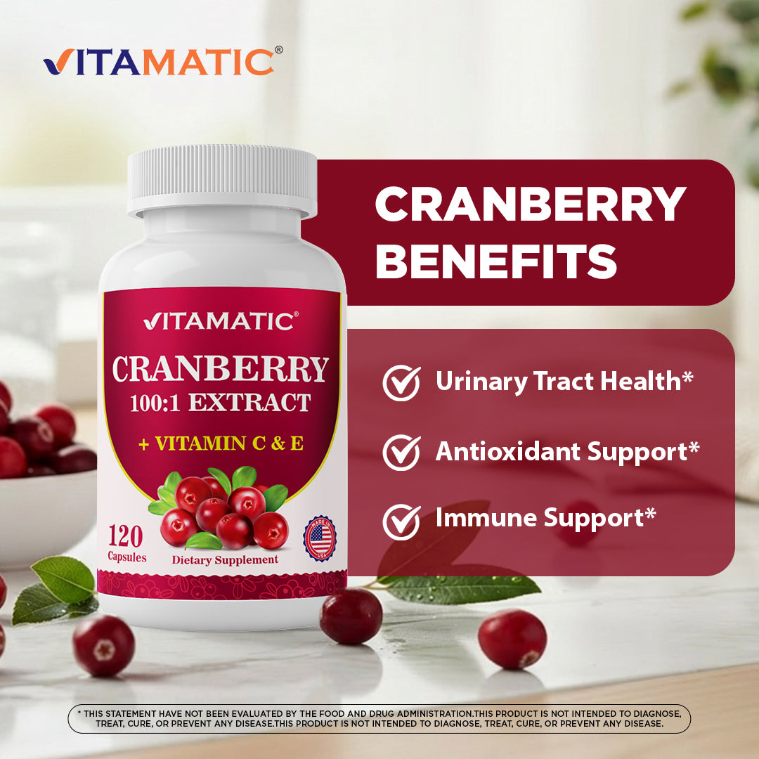Cranberry 500 mg 100:1 Extract (2 Capsules) with Vitamin C & E – 120 Veg Capsules