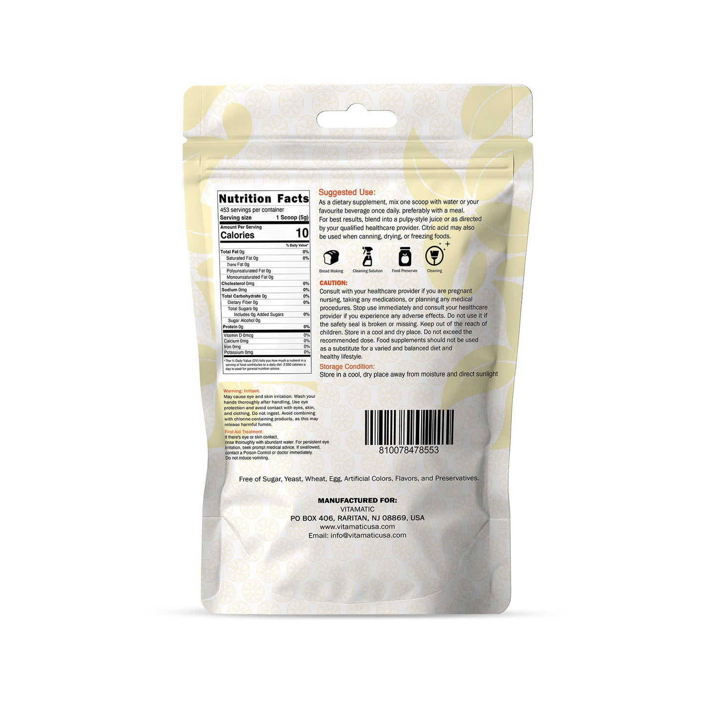 Vitamatic Citric Acid Powder 5 lb (80 oz) – 100% Pure Anhydrous Crystalline Granules, Food Grade, Easy Dissolving for Cooking, Baking, Cleaning & Preserving