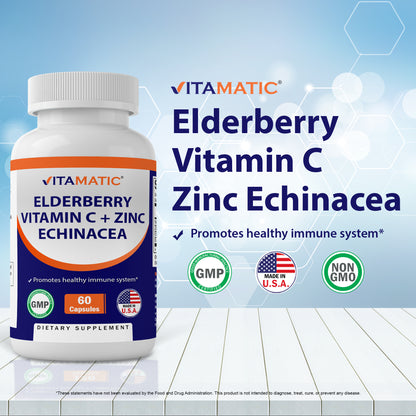 Elderberry Zinc Vitamin C Echinacea Extract - 60 Capsules