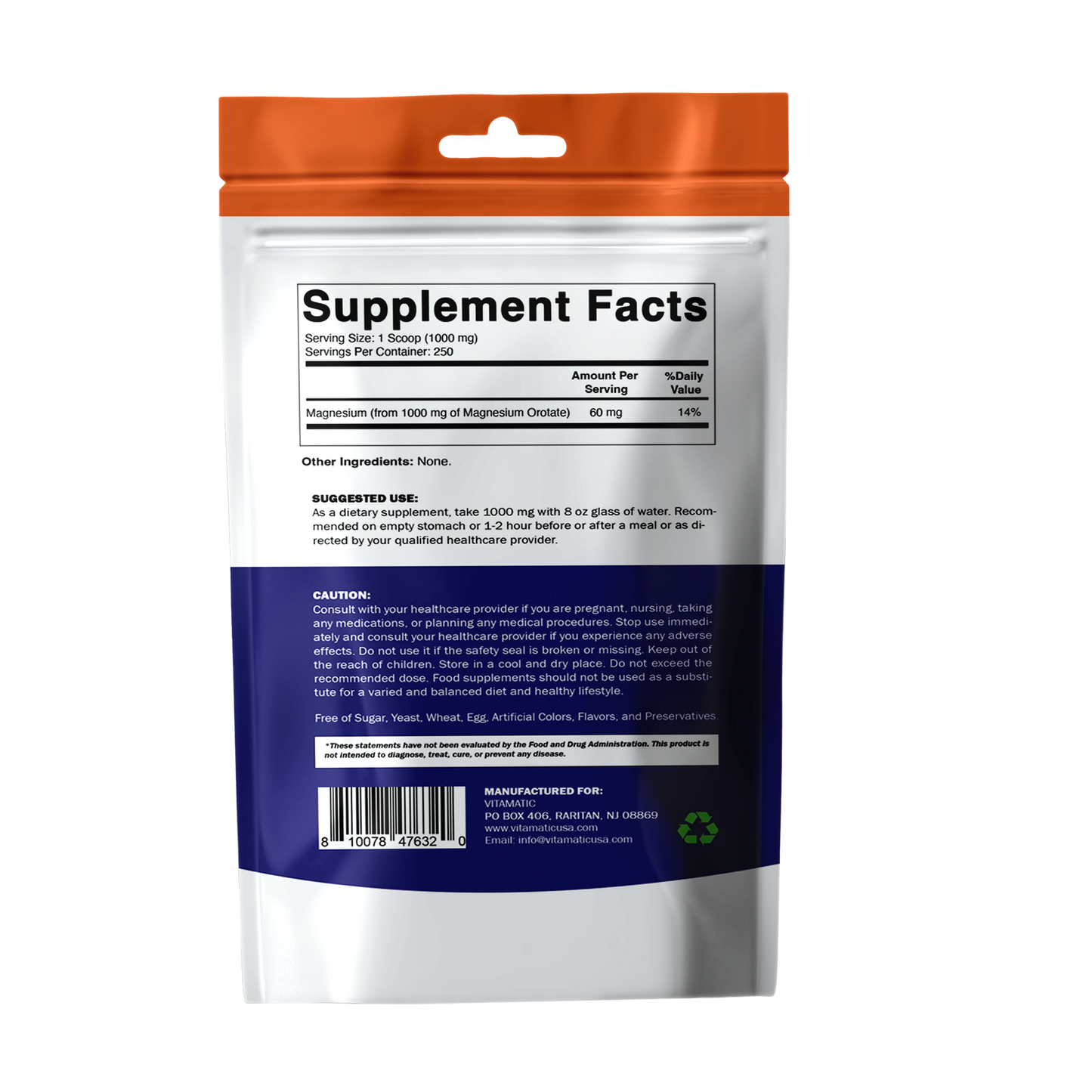 Magnesium Orotate 1000 mg per Serving 250 Grams - 250 Servings